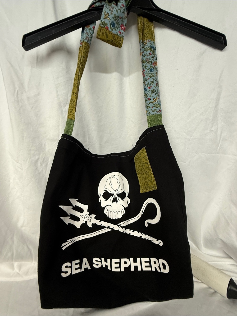 Black Canvas Tote Bag with Skull Logo